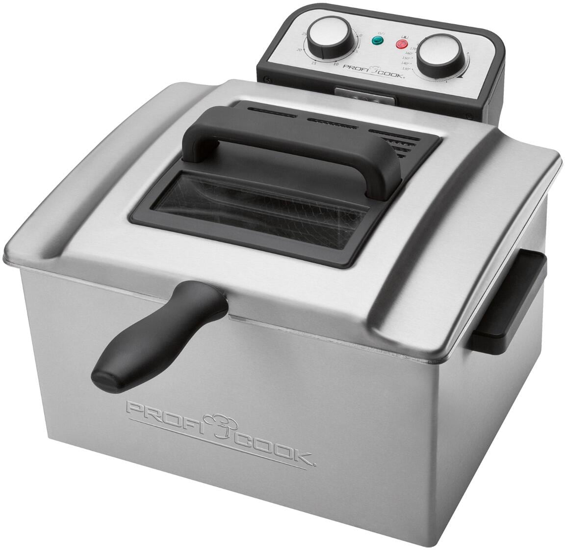 ProfiCook PC-FR 1038 Doppel-Fritteuse, 5 L, 3000 W, 30-Minuten-Timer, stufenlos, 2 Kontrollleuchten, inox (501038)