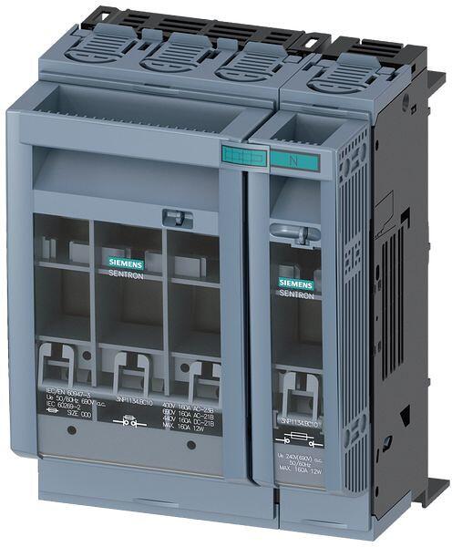 Siemens 3NP1134-1BC10 Sentron Sicherungslasttrennschalter 3NP1, 4-polig, NH00, 160 A, für Sammelschienensystem 8US 60mm, Flachanschluss, Abdeckebene 3