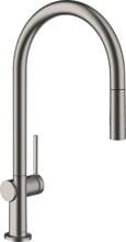 hansgrohe Talis M54 Einhebel-Küchenarmatur 210, Ausziehbrause, 2 Strahlarten, Schlauchbox,Messing,223 mm,G ⅜ Anschlussschläuche,mit Rückflussverhinderer,mit Ausziehauslauf,Brushed Black Chrome (72801340)