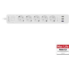 InLine® Steckdosenleiste, 5-fach Schutzkontakt, Überspannungsschutz und QuickCharge USB, mit Schalter, 1,5m, weiß (16491T)