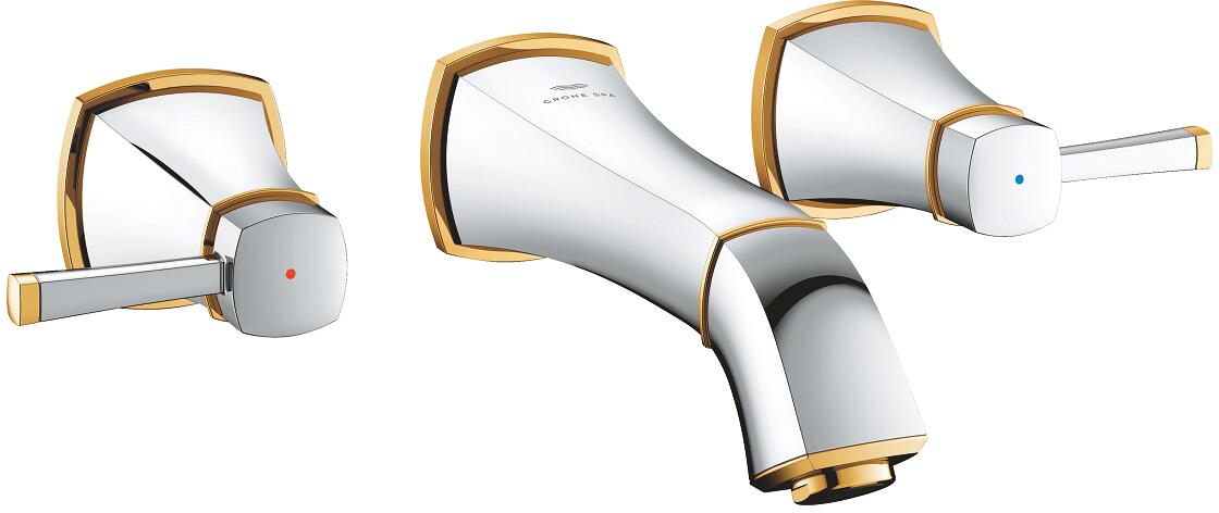 GROHE Grandera 3-Loch-Waschtischbatterie, Wandmontage, Ausladung 177 mm, chrom/gold (20622IG0)