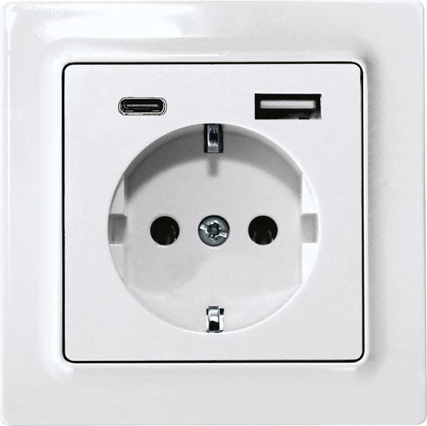 Eltako DSS55E+USBA+C-pg Schutzkontakt-Steckdose, polarweiß glänzend (30055901)
