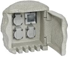 EVN 3-fach Energieverteiler, Stein, IP44, 230V, max. 3450W / 15A, Steckdosen: 3x Funk (5A), grau (2303FE3)