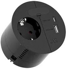 Bachmann LOOP IN CHARGE Möbelsteckdose, 1xCEE7/3 1xUSB A/C Charger, 22W, 1xKBD, 0,2m, ISV, rund, schwarz (938.203)