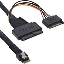 InLine Slim SAS Kabel, SFF-8654 4i zu U.2 SFF-8639 + SATA Strom, 24Gb/s