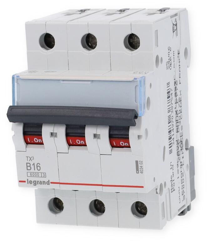 Legrand 403402 Leitungsschutzschalter, TX3, B-Charakteristik, 16A, 3-Polig, 6kA, 400V