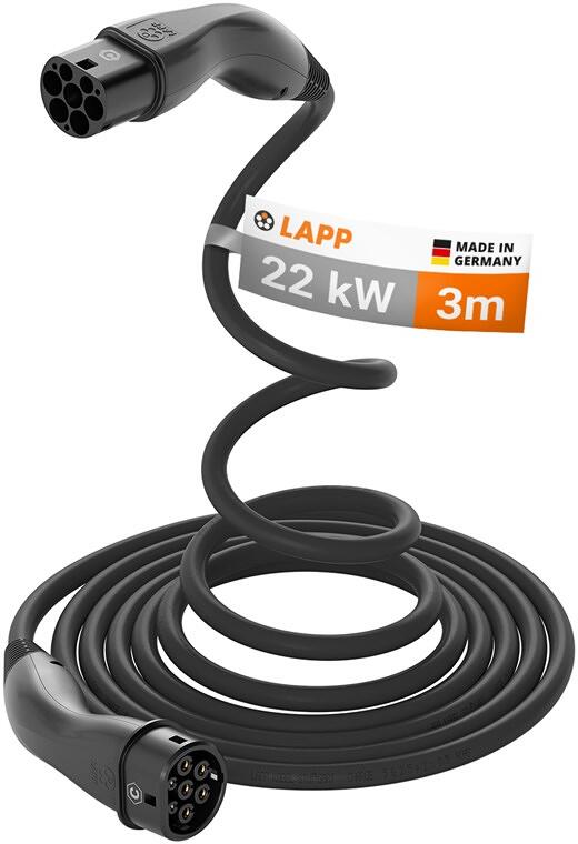 Lapp Selbstaufrollendes Ladekabel Typ 2, bis zu 22 kW, 3 m, schwarz (5555934039)