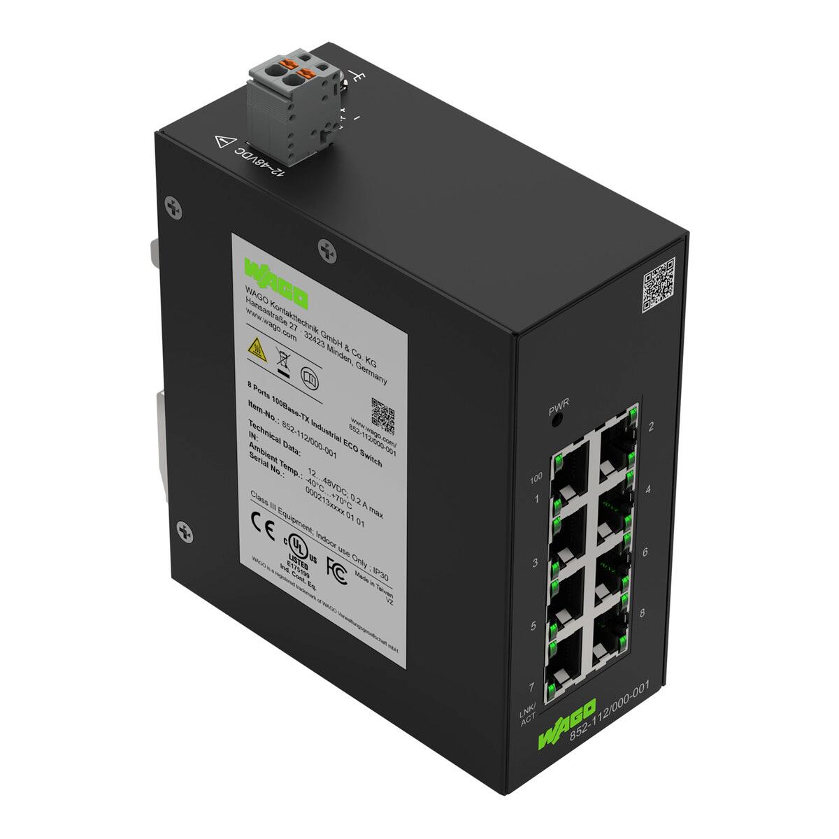 Wago 852-112/000-001 Industrial-Eco-Switch, 8 Ports, 100Base-TX, schwarz