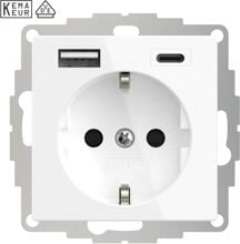 OPUS 55 Schutzkontakt-Steckdose mit USB A/C und erhöhtem Berührungsschutz, polarweiß-seidenglanz (512.222.37)