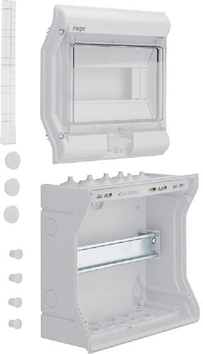 Hager VE110D Vector Kleinverteiler, Aufputz, 1-reihig, IP65, 10PLE, mit Einführungstüllen, grau