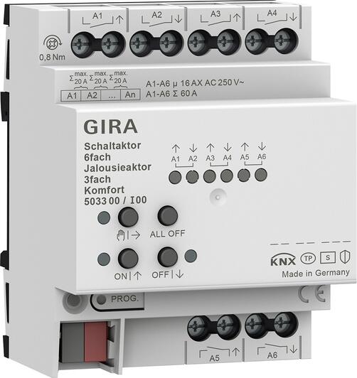 Gira 503300 KNX Schaltaktor 6fach 16 A / Jalousieaktor 3fach 16 A Komfort