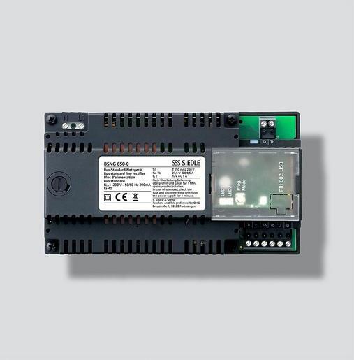 Siedle BSNG 650-0 Bus-Standard-Netzgerät für In-Home-Bus, DIN-Schienenmontage, bis 10 Teilnehmer, 230 V AC, integrierte Türöffnerschaltung schwarz (21
