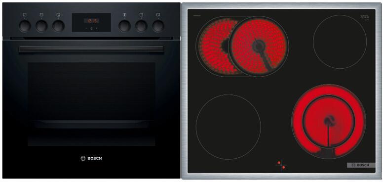 Bosch HND211VB2 Herdset mit Elektrokochfeld (HEF113BB0, NKN645GA2E), 60 cm breit, Kindersicherung, Edelstahlrahmen, schwarz