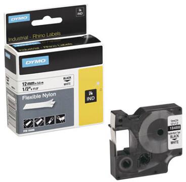Dymo Dymo Rhino-Schriftband, IND-Vinyl, 12mmx3,5m, schwarz auf weiß (18488)