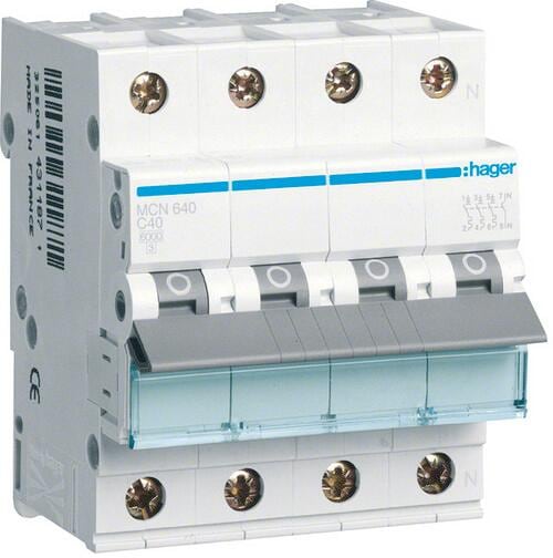 Hager MCN640 Leitungsschutzschalter 3P+N 6kA C-Charakteristik 40A 4 Module