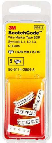 3M ScotchCode SDR-SYM Kabelmarkierer Nachfüllrollen, L1, L2, L3, N, ERDE, 5er Box (7100135191)
