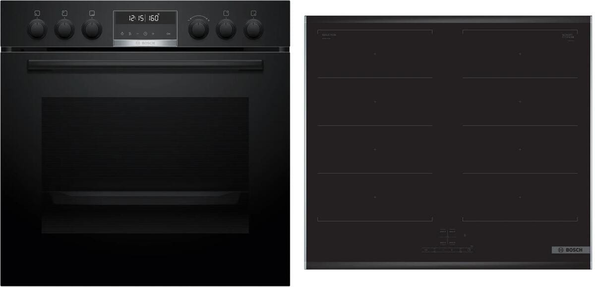 Bosch HND679LS67 EEK: A+ Einbauherd-Set mit Induktionskochfeld (HEB578BB4 + NXX675CB5E), 60 cm breit, 71 L, 3D-Heißluft, Backwagen, Kindersicherung, R