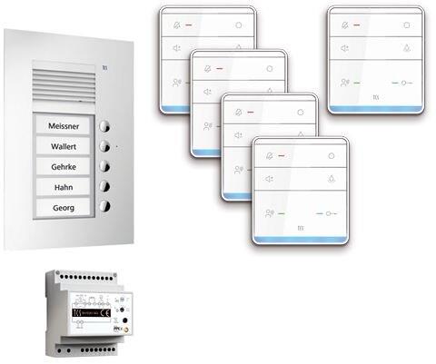 TCS PPUF05-EN/01 pre:pack Audio Unterputz für 5 Wohneinheiten, mit Außenstation PUK, 5 Klingeltasten + 5 x Freisprecher ISW5010 + Steuergerät BVS20