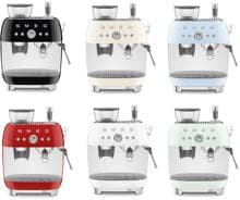 Smeg EGF03 50's Style Siebträgermaschine, integrierter Kaffeemühle, 1650 W, 20 bar Brühdruck, 15 bar Dampfdruck, 4 Brühfunktionen