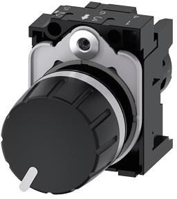 Siemens 3SU1200-2PS10-1AA0 Potentiometer, kompakt, 22 mm, rund, Kunststoff, schwarz, 10k Ohm, mit Halter, Schraubanschluss
