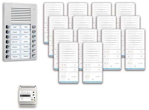 TCS PAAF142/001 audio:pack Aufputz für 14 Wohneinheiten, mit Außenstation PES 14 Klingeltasten + 14 x Freisprecher ISW5031 + Steuergerät BVS20