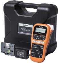 Brother PT-E110VP P-touch Beschriftungsgerät, inkl. Netzadapter und Hartschalenkoffer, orange/schwarz (PTE110VPZG1)