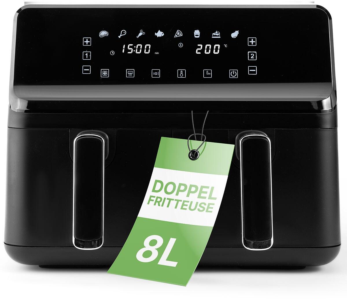 Clatronic FR 3804 H Doppel-Heißluft-Fritteuse, 8,0 Liter, Antihaftbeschichtete Behälter, schwarz (264003)