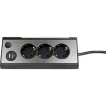 REV 2400050010 Steckdosenleiste LIGHT SOCKET, 3 Schutzkontaktsteckdosen und 2 USB-Anschlüsse, silber/schwarz