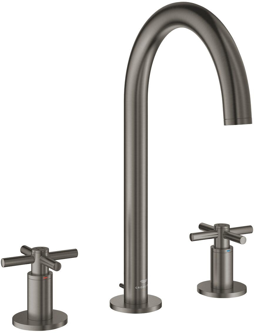 GROHE Atrio 3-Loch-Waschtischbatterie, L-Size, Kreuzgriffe, Ablaufgarnitur, hard graphite gebürstet (20643AL0)