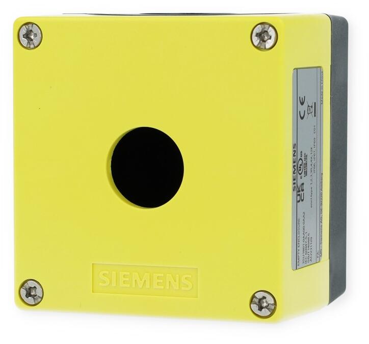 Siemens 3SU1801-0AA00-0AA2 Gehäuse für Befehlsgeräte, 1 Befehlsstelle, 85x85x64mm, IP67/IP69K, gelb