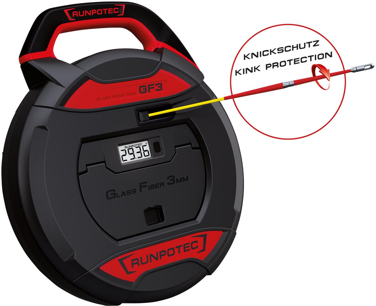 Runpotec GF3 Kabeleinziehgerät mit digi. Meterzähler, Glasfaserstab Ø 3mm, 50m (10195)