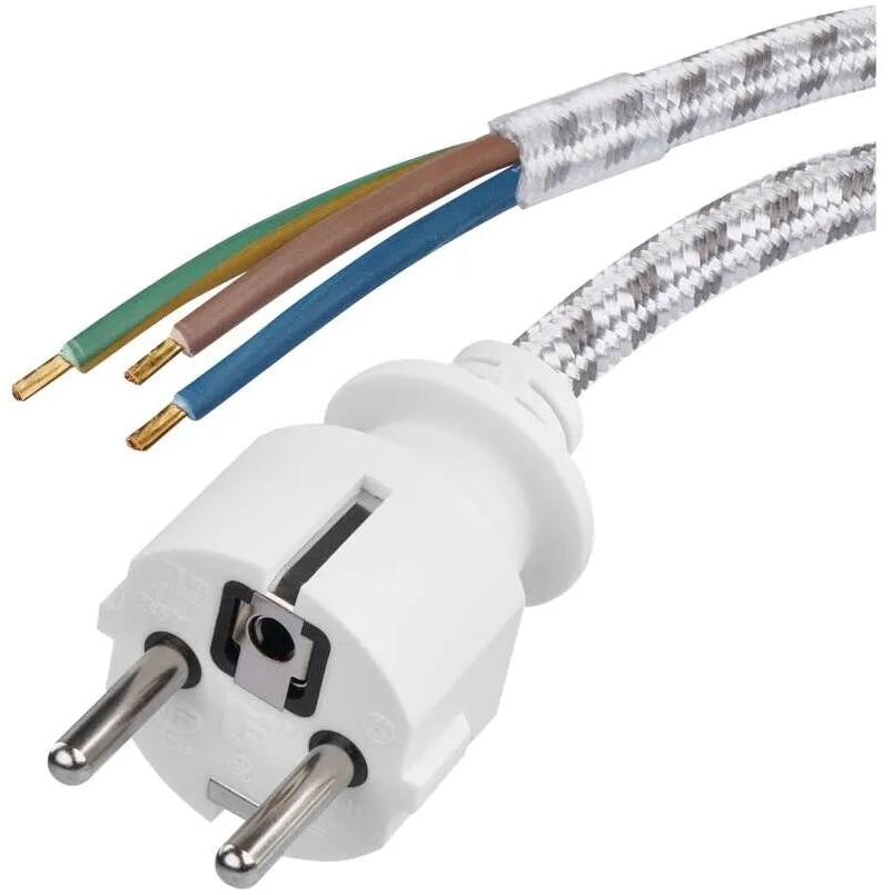 EMOS S00003 Netzkabel, H05RR-F, 3x 0,75mm², Länge 2,4m, textilummantelt (2435724032)