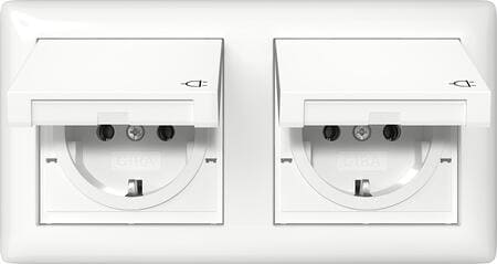 Gira 415803 SCHUKO-Steckdose 2fach 16 A 250 V~ mit Klappdeckel, komplett mit Dichtungsset IP44 und Abdeckrahmen Standard 55, Reinweiß glänzend