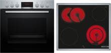 Bosch HND411LS63 EEK: A+ Einbau-Herd-Set mit Elektro-Kochfeld (HEA513BS3 + NKN645GA2E), 60 cm breit, 71 L, 3D-Heißluft, Versenkknebel, Kindersicherung, Rahmen aufliegend, schwarz