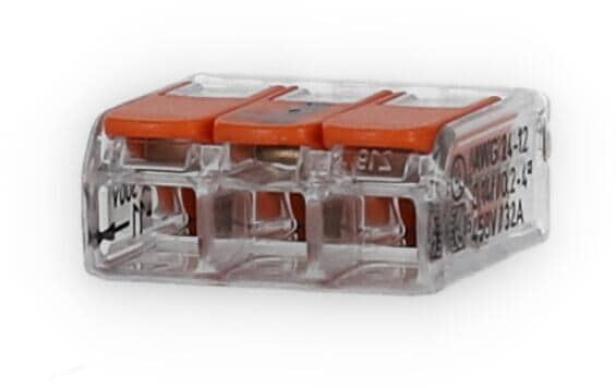 Wago 221-413 Compact-Verbindungsklemme, 3 Klemmstellen, transparent (Inhalt: 50 Stk.)