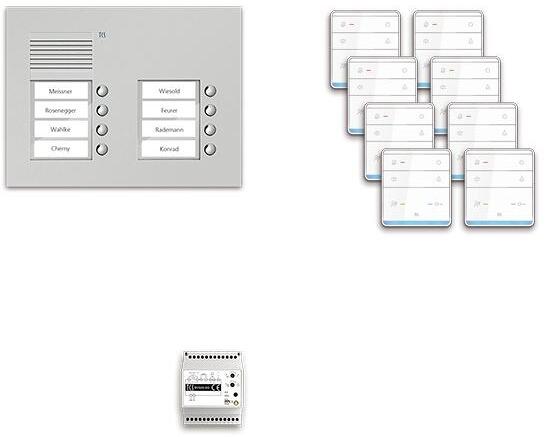 TCS PPUF08/2-EN/01 pre:pack Audio Unterputz für 8 Wohneinheiten, mit Außenstation PUK, 8 Klingeltasten, 2-spaltig + 8 x Freisprecher ISW5010 + Steuerg
