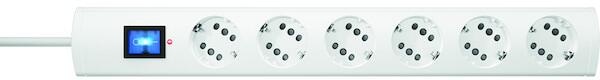 Protec.class PTSD2 6SÜw1 Mehrfachsteckdose mit Schalter, 6fach, 1,4m, weiß (05106339)