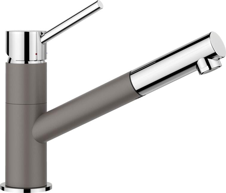 Blanco Kano-S Einhebelmischer, SILGRANIT-Look zweifarbig, herausziehbarer Auslauf, schwenkbar, Hochdruck, vulkangrau/chrom (526952)
