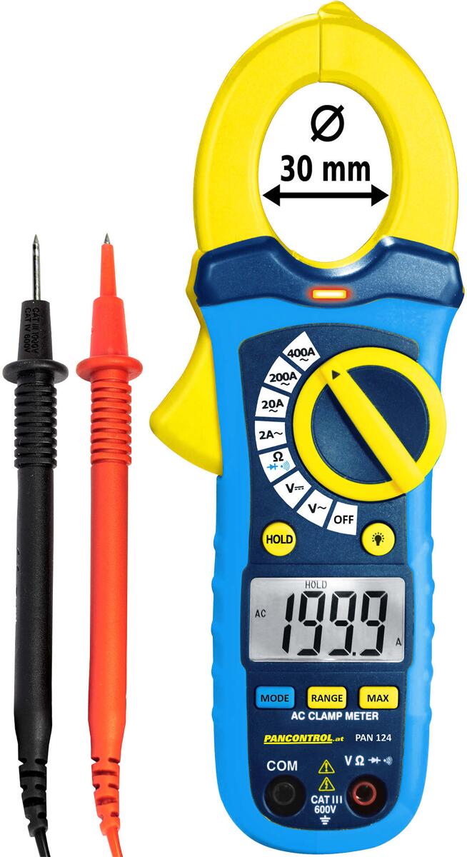 Pancontrol PAN 124 Digital-Stromzange, 400A AC, mit kontaktlosem Spannungsprüfer & Phasenprüfer