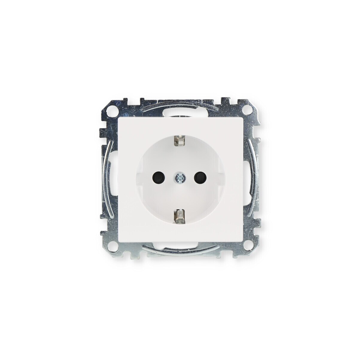 Merten SCHUKO Socket Outlet - Glossy White, System M, With Integrated Child Safety Shutters, Plug-In Terminals