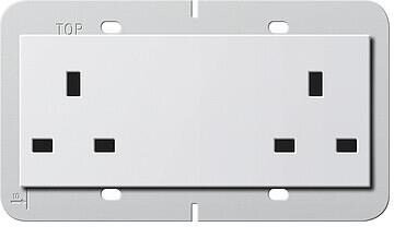 Gira 278203 Doppelsteckdose British Standard (BS 1363-2) 13 A 250 V~ mit Shutter, Tragring 80 x 132 mm mit Schraubklemmen, System 55, reinweiß glänzen