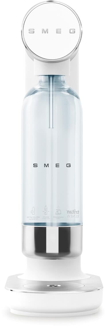 Smeg SKC01WHM Wassersprudler, Kunststoffgehäuse, Frontseitiger Drehregler, Edelstahl-Düse, 1,0 l Flasch, weiß-matt