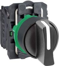 Schneider Electric XB5AD53 Harmony XB5, Wahlschalter, Kunststoff, 3 Stellungen, 22mm, Mitte rastend, rechts links tastend, 2Schließer, schwarz