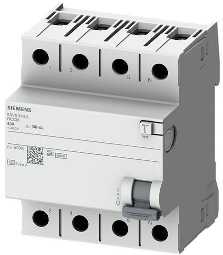 Siemens FI-Schutzschalter 40A, 30mA, 4polig, Typ A (5SV53446KL)