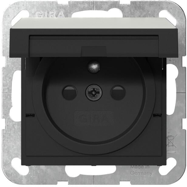 Gira 4488600 Steckdose mit Erdungsstift, 16A 250V~, Klappdeckel und Shutter, System 55, Edelstahl