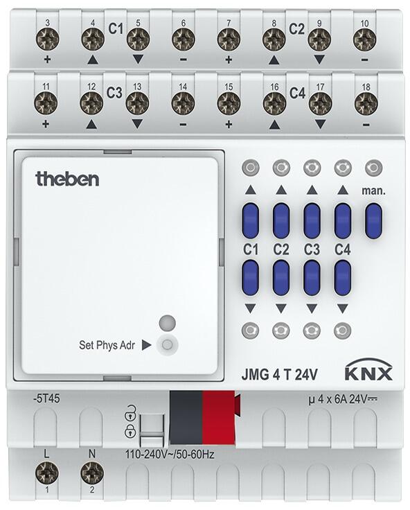 Theben JMG 4 T 24V KNX Jalousieaktor (Grundmodul MIX2) 4-fach, 24 V, KNX TP, Data Secure, Grundgerät MIX2 4930260