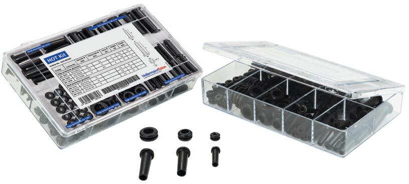 Hellermann HOTKit-PVC-FR-BK(10) Tüllenset aus Knickschutz- und Durchführungstüllen, schwarz (639-60000)