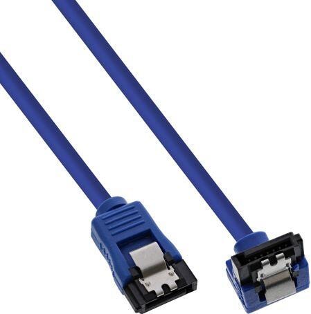 InLine SATA 6Gb/s Anschlusskabel rund, abgewinkelt, blau, mit Lasche, 0,3m (27703F)