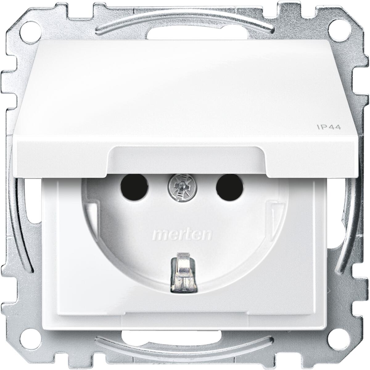 Merten MEG2314-0319 SCHUKO Steckdose, System M, Klappdeckel, Berührungsschutz, Steckklemmen, IP20/IP44, polarweiß glänzend