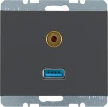 Berker 3315397006 USB/3,5 mm Audio Steckdose, K.1, anthrazit matt, lackiert